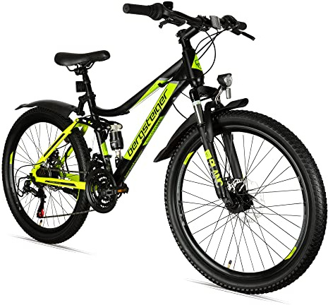 Bergsteiger Broome 24/26 Zoll Kinderfahrrad Mountainbike Fully MTB 21 Gang | Mit Scheibenbremsen, Dynamolicht, Ständer und Klingel, ideal für Kinder ab 135 cm auf Schulweg und Gelände.