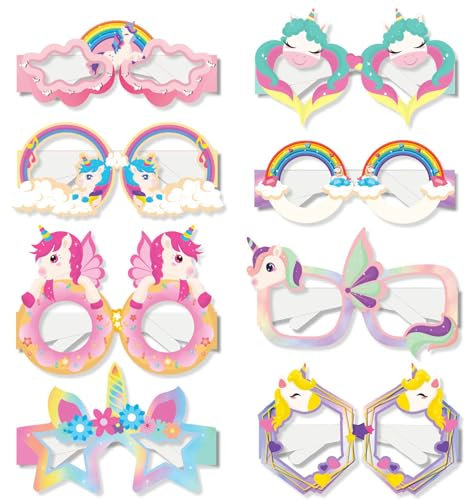 8pcs Einhorn-Brille mit Regenbogen Neuheit Partybrillen Cartoon Leuchtende Brillen Party Dekorationen Einhorn Party Foto Requisiten für Einhorn Party Karnevalsdeko