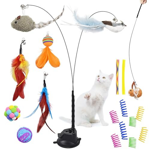 atopo 22 Stück Katzenspielzeug Katzenangel Federn Spielangel für Katzen - Katzenminze -Katzenspielzeug Selbstbeschäftigung mit Maus Spielzeug für Kitten Set