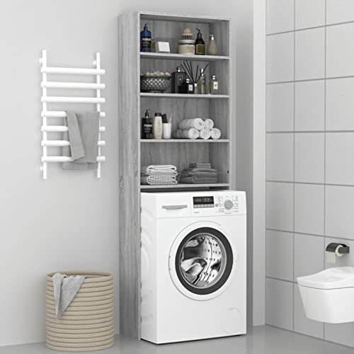 ZEYUAN Armario de Lavadora, Armario Limpieza, Mueble para Lavadora Y Secadora, Mueble para El Cuarto De Baño, Columna Estanteria, Gris Sonoma 64x24x190 cm