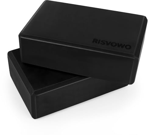 RISVOWO Brique Yoga, Lot de 2 Bloc Yoga, Brique de Yoga Kit Antidérapants, Bloc Mousse EVA à Haute Densité, Robustes Yoga Bricks pour Pilates, Méditation, Fitness, Stretching, Fitness, Pilates(Noir)