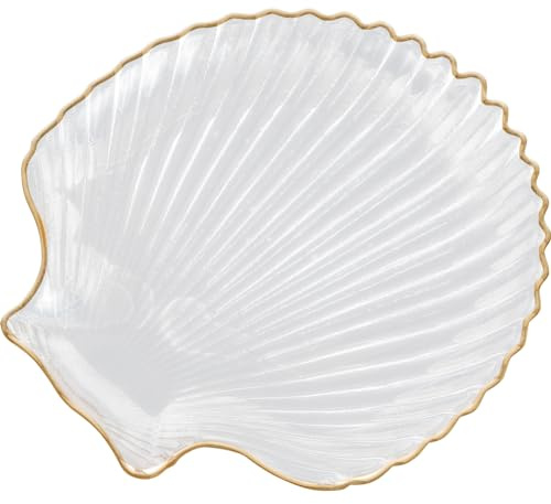 SUNNYCLUE Ocean Vetro Gioielli Vassoio Gioielli Piatto Vassoio Porta Gioielli Piatto Trasparente Bordo Dorato Gioielli in Vetro Piatti Conchiglia di Vetro Piatto per Gioielli Anelli Orecchini Collana
