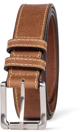 Amazon Essentials Cinturones de Cuero con Bordes Cosidos para Vaqueros Hombre, Bronceado, 120