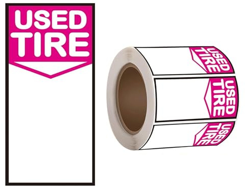 Lot de 250 étiquettes d'inventaire de pneus usagées pour roues - Rouleau d'autocollants pour réparation de pneus de voiture, magasin de détail (rose)