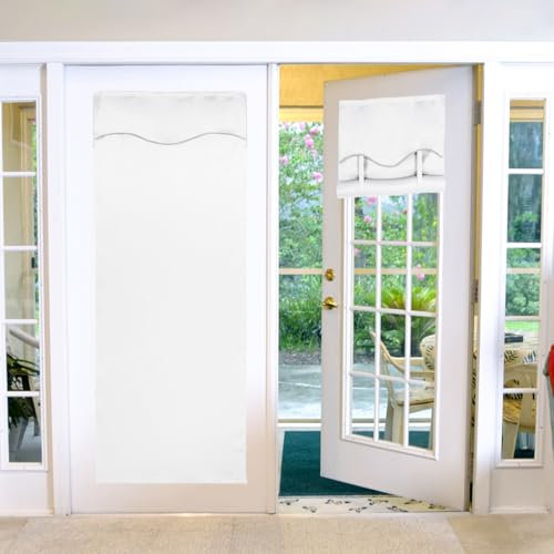 Maritown Front Door Curtain - 66x173CM No Drill Stick on French Door Blinds 1 Panel Single Patio Door Curtains Privacy Blackout Shades,Thermal Insulated, Noise Reduction for Room(Grey-White)