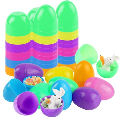 SJUNJIE 48 Pezzi Guscio Uovo di Pasqua Uova di Plastica Apribili 6 cm Uovo di Plastica Colorate Uova di Plastica Riempibili per Caccia alle Uova di Pasqua Oggetti Pasquali Regali Bambini