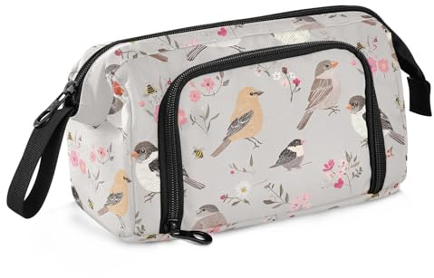KLL pencil poucheses Large Capacity Travel Pencil Case Multifunctional Pencil Cases For Adults for Teen Boys Travel Cute House Sparrow Birds Silver