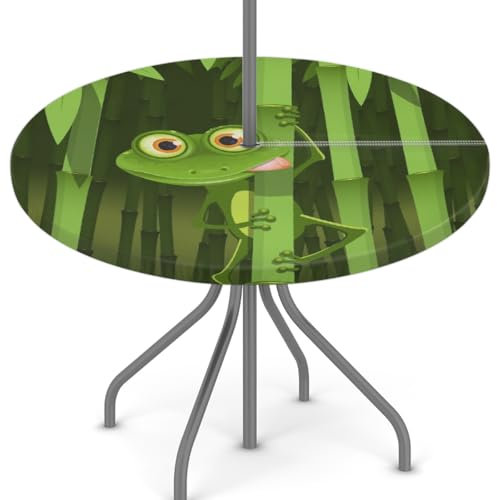 Nappe d'extérieur ronde en bambou avec fermeture éclair et trou pour parapluie, imperméable, bords élastiques, pour fête, pique-nique et terrasse, convient aux tables jusqu'à 114,3 à 142,2 cm de