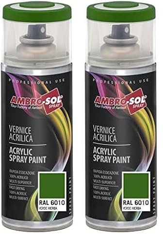 Ambro-Sol - Pintura acrílica en spray, color Verde hierba, RAL 6010, resultado profesional en múltiples superficies, exteriores e interiores, 400 ml (Paquete de 2)