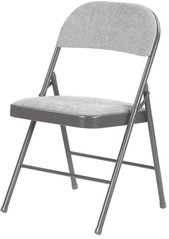 Taylor & Brown Deluxe Grey Fabric Padded Folding Chair with Heavy Duty Metal Frame Folding Back Rest Chair for Home Garden Office Computer Desk - Size 46cm x 46cm x 79cm