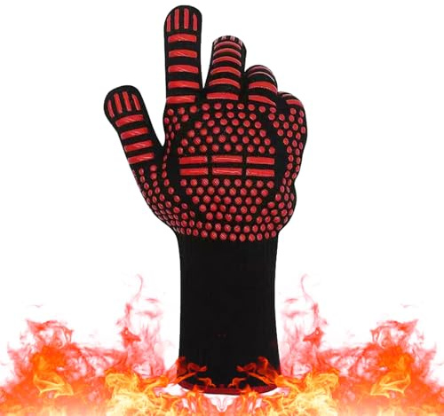Long Wrist Heat Resistant Silicone Gloves Up to 800°C/1472°F - Non-Slip BBQ and Oven Mitts for Cooking, Baking, Wood Burners