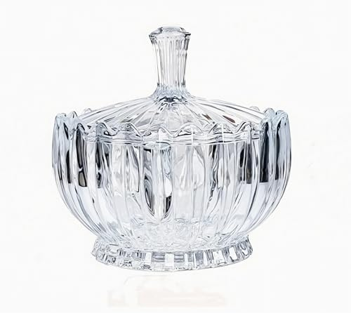 Glass Candy Dish with Lid, 17oz Crystal Glass Fruit Dishes, Cookie Jewelry Buffet Food Jar for Home Kitchen Office Table Decorative