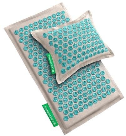Pranamat Acupressure Large Mat and Pillow Set, Premium Acupressure Therapy for Pain Relief and Relaxation, Handcrafted in Europe with Sustainable and Natural Materials (Lagoon)