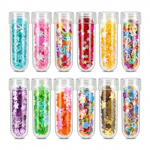 Rnigra 12 PCS Sequins Glitter, Craft Glitter for DIY Slime, Bath Ball, Nail Art, Card Making, Resin, Cellphone Decorations, DIY Art Crafts Making Embellishments