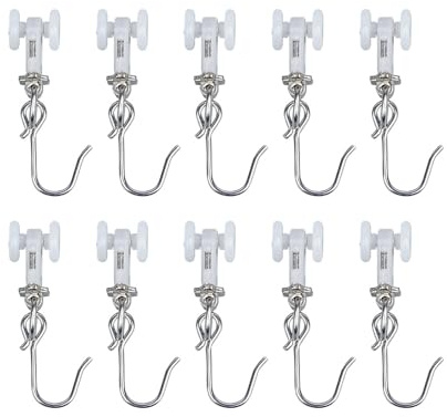 SOLOKOS Curtain Track Rollers – Smooth Gliders with Metal Hooks for Curtain Rail, Noise-Free & Rustproof – Black or White, 10-Pack (10, White)