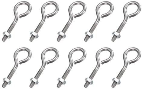 sourcing map Paquete de 10 pernos de ojo, M3 x 20 mm, acero inoxidable 304 roscado, ganchos plateados con tuerca para colgar o asegurar cables