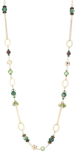 Dazylleco Boho Long Gold Necklaces for Women Statement Long Chain Beaded Necklace Costume Jewellery Birthday Gifts for Women(92-Green)