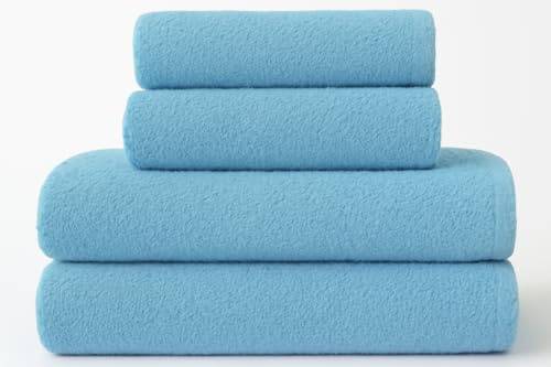 Awiku Set de 4 Toallas de Baño - 2 Grandes y 2 de Lavabo, 100% Algodón Premium - 2 de Ducha 100x150 cm y 2 de Manos 50x100 cm, Super Absorbente, 380 gsm - Secado Rápido (Azul Claro)