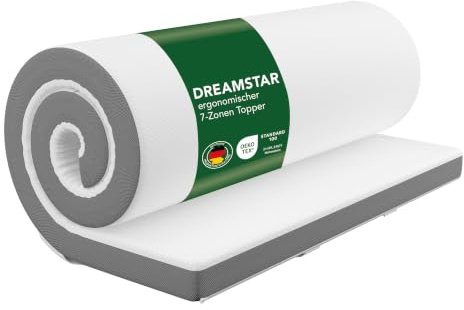 DREAMSTAR Komfort bäddmadrass 90 x 200 cm, 7 zoner | Visco madrassstoppare, ventilerande, halkfri och tvättbar | H 2 & H 3 (H2/H3) | Oeko-TEX | 7 cm hög | 90 x 200 cm