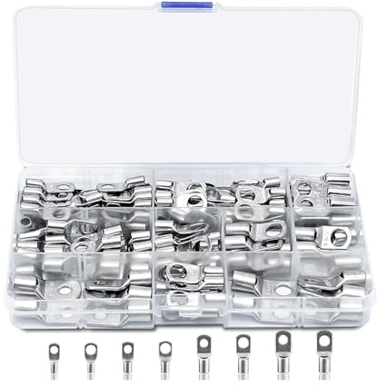 130Pcs Battery Terminal Connectors,Copper Cable Lugs Battery Ends Eyelets,SC Ring Terminal Connector Assortment Kit,Battery Crimp Terminals for Electric