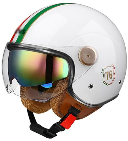 Retro 3/4 Jet Hjälm Motorcykelhjälm med solskydd, Halvskals Scooterhjälm ECE 22.06 Certifierad för Cruiser Moped, Herr Dam 1,L=57-58CM