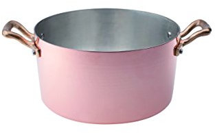 Pentole Agnelli, ALCM104M20, Casseruola Alta in Rame con 2 Maniglie in Ottone, Rame Martellato Stagnato a mano 2 mm, Diametro 20 cm