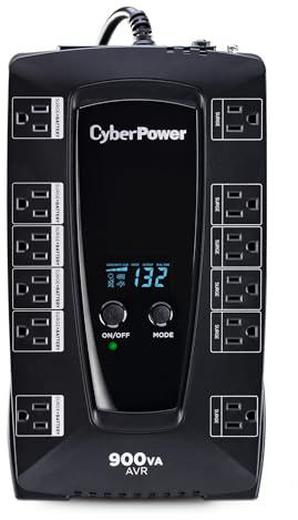 CyberPower AVRG900LCD Intelligent LCD UPS System, 900VA/480W, 12 Outlets, AVR, Compact