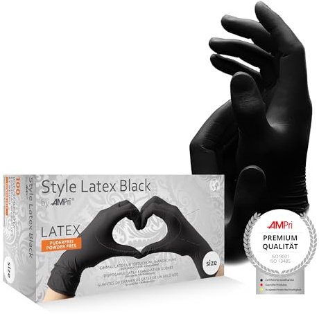 AMPRI Latexhandschuhe, schwarz, 100 Stück/Box, Größe XS, puderfrei, Style Latex Black: Latex Einweghandschuhe in den Größen XS, S, M, L, XL