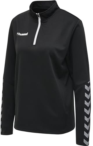 hummel Damen Sweatshirt Hmlauthentic Half Zip Sweatshirt Woman, Black/White, S, 204929-2114-S