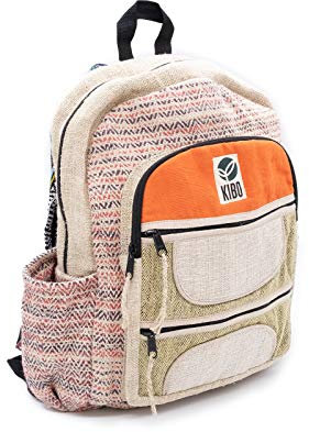 Kibo BACKPACK - SUNSET BLAZE | Hanf Rucksack, Backpack, verstellbare Riemen, mit Baumwolle, Reißverschluss, Festival, Tasche, Boho - Hippie Style, Unisex