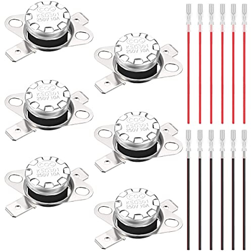 Youmile 6 st KSD301 95 °C/220 °F termostat temperaturbrytare 250 V 10 A normalt stängd NC termisk kontrollomkopplare för mikrovågsugn med 12 st krimpterminal med tråd