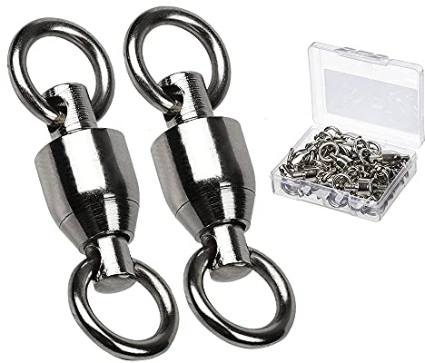 AMYSPORTS Barrel Ball Bearing Swivel Saltwater Rolling Fishing Swivels Stainless Steel High Strength Connector Bearings Solid Welded Rings Black Nickel 25pcs 31lbs