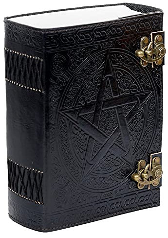 QualityArt 10 Fat Leather Journal Large 600 Pages Black Pentacle Grimoire Book of Shadow Leather Notebook Journal Blank Handmade Book Sketchbook