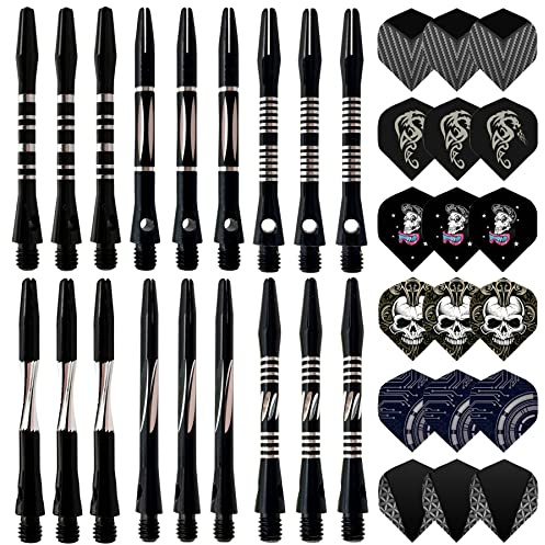 JpGdn 36Pcs Darts Shafts Metal and Flights Set in Black Color Aluminum Dart Stems Darts Throwing Accessories for Dart Games