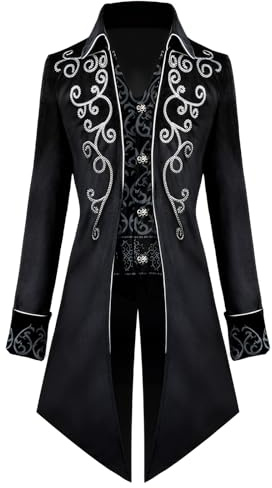 KGIHPC Men's Steampunk Vintage Tailcoat Jacket Medieval Gothic Victorian Frock Uniform Halloween Costume (UK, Alpha, L, Regular, Regular, Black)