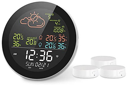 XiaoXIN Tuya Wifi Stazione meteorologica multifunzionale per casa/ufficio Orologio con display digitale a colori Tester di temperatura per interni ed esterni Igrometro Previsioni meteo Orologio da tav