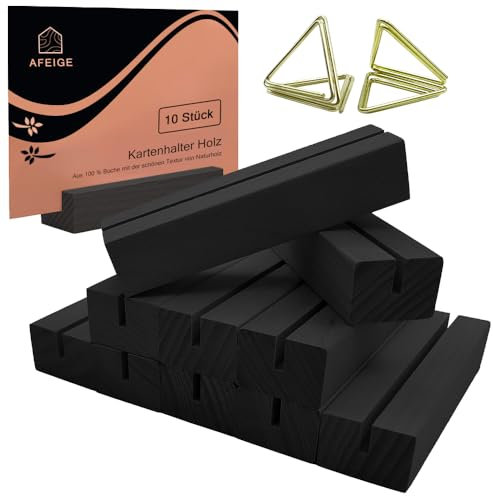 AFEIGE 10 Stück schwarz Kartenhalter - Holz Tischkartenhalter als Fotohalter und Menükartenhalter (10cm x 3cm x 2cm)