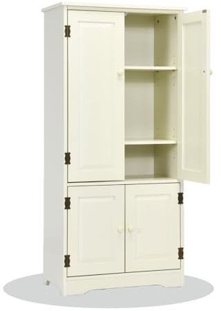 KOMFOTTEU Armadio alto in legno, armadio verticale con ripiani regolabili, credenza organizer con dispositivo antiribaltamento, mobile per camera da letto, bagno, soggiorno, 58,5 x 32 x 123 cm