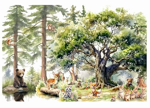 Waldtiere Fototapete - Tierfreunde im Wald - Foto Vliestapete Motiv Kinder Kinderzimmer Tapeten Tierfreunde im Wald, Vliestapete, Größe XL