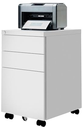 FLEXISPOT CB23 Mobile File Cabinet with Wheels Under Desk Mobile Filing Organizer For Office Home with Lock 3-Drawer (Milk)