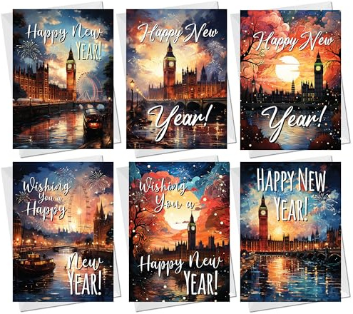 RED OCEAN Happy New Year Cards, Pack of 12 Various New Year Greeting Cards & Envelopes, New Year Cards For Friends Family Neighbours Colleagues