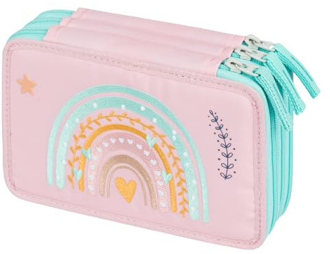 Baagl 3 Fach Federmäppchen für Mädchen, Schulmäppchen für Schreibwaren, Schulsachen Federtasche, Mädchen Federmappe, Mäppchen für Schule (Regenbogen Rosa)