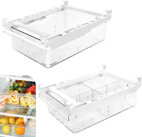 CAREDGO 2 PCS Organisateur de Réfrigérateur, Boîte de Rangement Frigo Boîte de Rangement pour Réfrigérateur 2 Styles Tiroir de Rangement Réfrigérateur Bac Frigo Rangement Transparent pour Fruit Légume