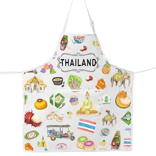 MYSOMY Delantales de Tailandia, regalos de chef de comida tailandesa, regalos temáticos de Tailandia, regalo tailandés de Bangkok, regalos de cocina de Tailandia, Tailandia AP, 49cm(19.3inch) x