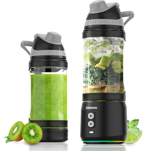 DENOKIN Tragbarer Mixer, 700ml Smoothie Maker to Go, Mini-Standmixer mit 6-Klingen Edelstahl, Wiederaufladbarem Typ-C Portable Blender mit Reisedeckel, BPA-freie, Blade-Reversal-Technologie