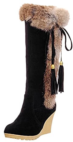 Generisch Winterstiefel Damen Gefüttert Wasserdicht, Bequeme Flauschige Plüsch Warm Winterschuhe, Rutschfest Halbstiefel Mit Keilabsatz Schneestiefel Thermostiefel Plateau Stiefeletten