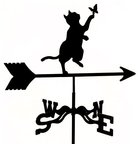 vindflöjel, väderflöjel, vindflöjel Trädgård med takmonterad väderhane Vindriktningsindikator, Retro katt och fjäril väderflöjel Metall väderhane, kreativ väderflöjel i rostfritt s