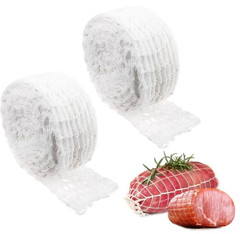 Ehuihuan Rete per Carne 300 cm, Rete per Prosciutto, Rete da Arrosto, Rete da Fumo in Cotone Alimentare, Rete per la Cottura, Affumicatura, Conservazione e Appendere Carne, Prosciutto, Bianco (2)