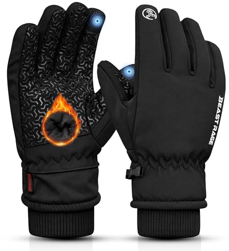 BEAST RAGE Waterproof Winter Gloves for Men Women, -10℉ Coldproof Touchscreen Ski Gloves, Windproof,Anti-Slip,Warm Thermal Gloves,Cold Weather Ski Gloves for Cycling,Running,Riding,Skiing