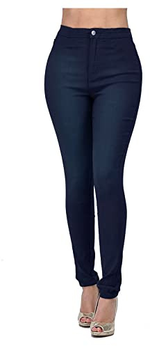 Generisch Jean skinny pour femme - Taille haute - Stretch - Coupe ajustée - Élégant - Coupe droite - Look usé - Jean stretch - Pantalon crayon - Jeggings, bleu foncé, L